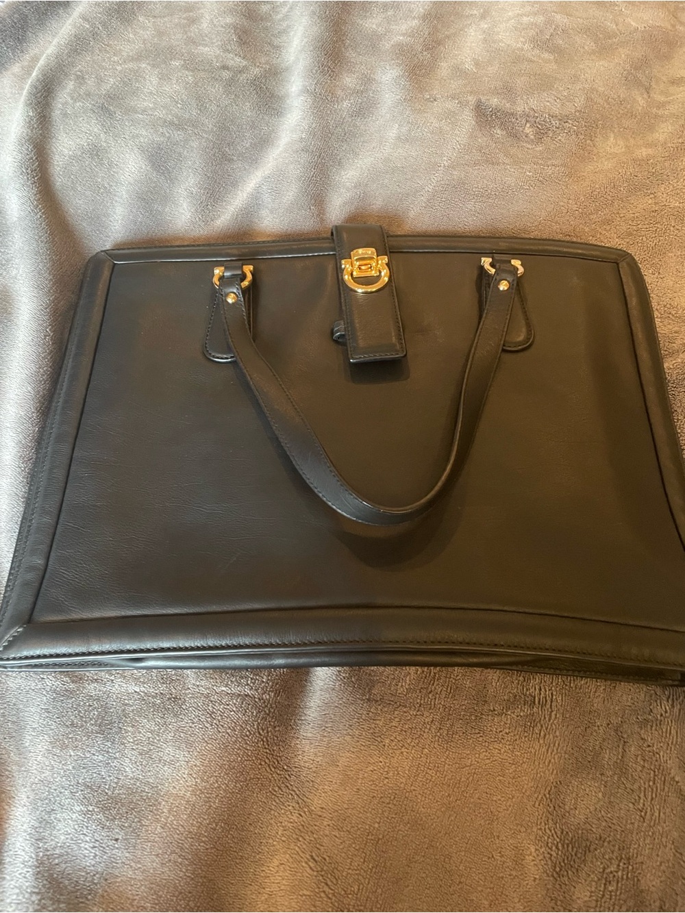 NWOT Salvatore Ferragamo Black Leather Satchel with Gold Hardware